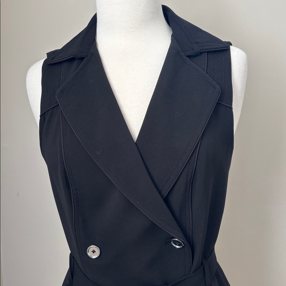 White House Black Market Black Sleeveless Belted Trench Dress - Picture 4 of 9